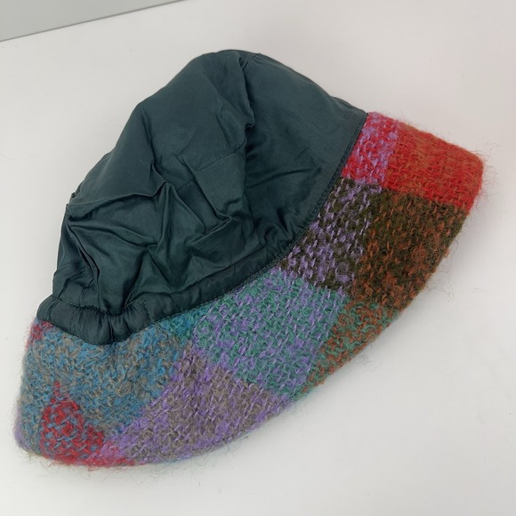 WOMEN\'S Mohair Bucket Hat Handmade OSFM Soft Rainbow Plaid Satin Lined Fuzzy Hat main image 5